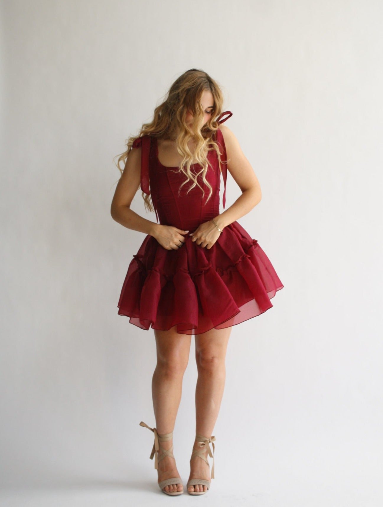Wild Rose & Sparrow The Siena Mini Dress in Scarlet Red M