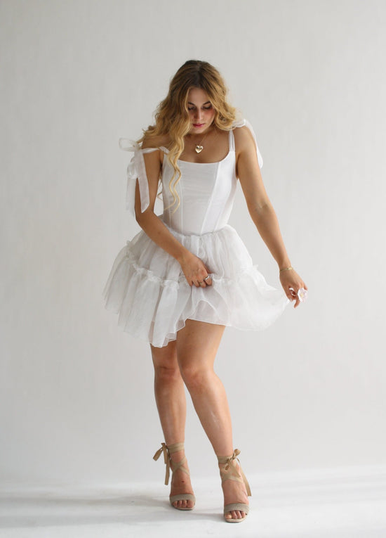 The Siena Mini Dress in Seaglass white
