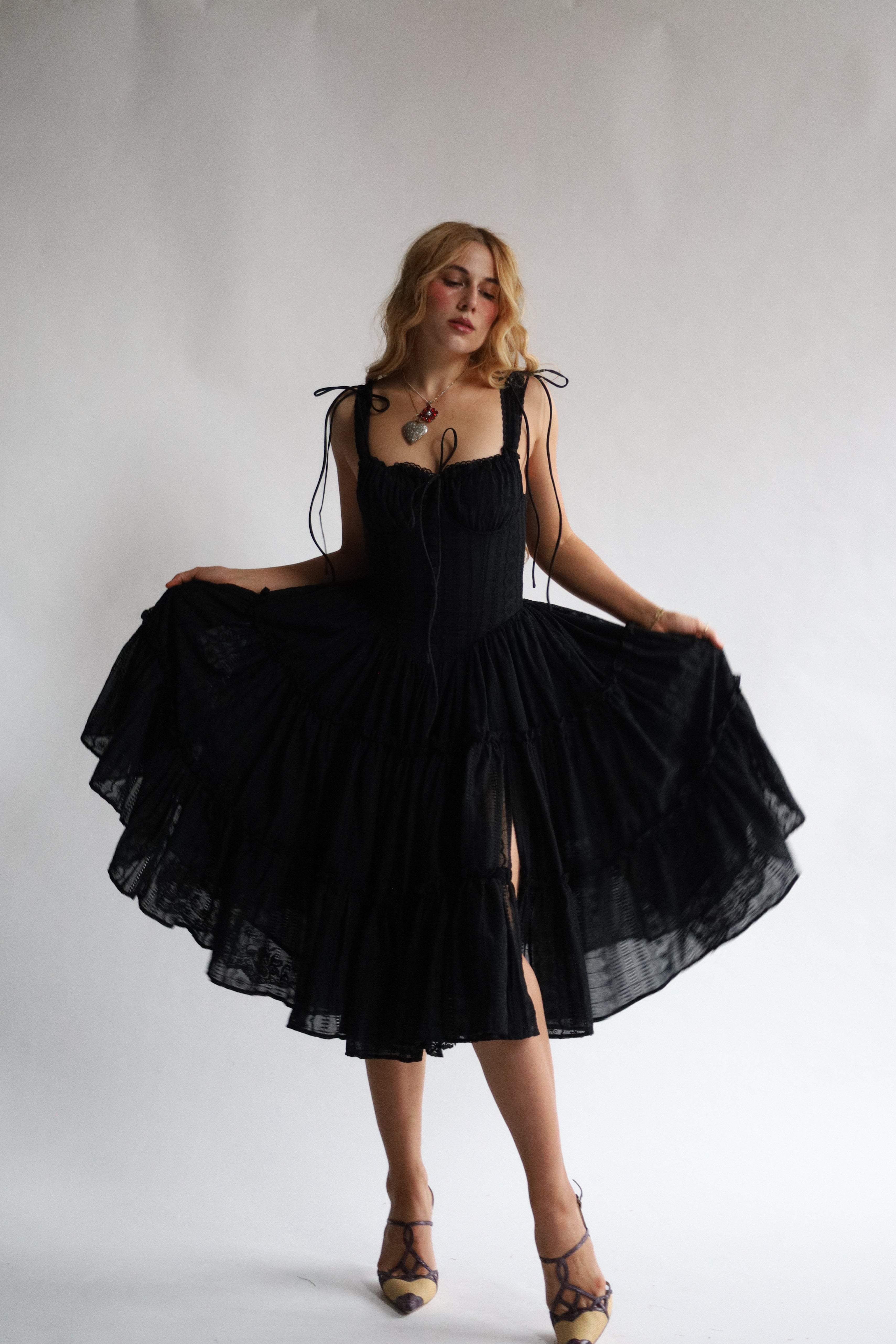 Wild Rose & Sparrow The Fae Midi Dress in Noir